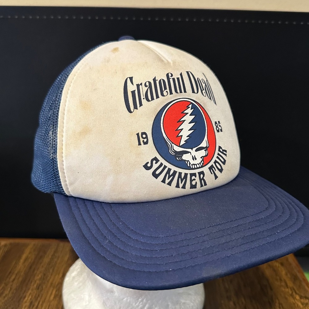 Grateful Dead 1985 Summer Tour Trucker Hat Navy Blue White Snapback Cap